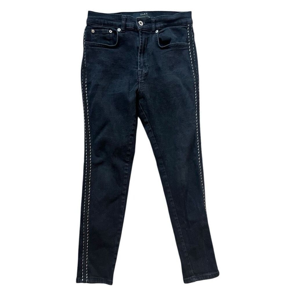 Mens Zara Denimwear Embellished Outerseam Black Wash Ankle Skinny Jeans - Sz 30